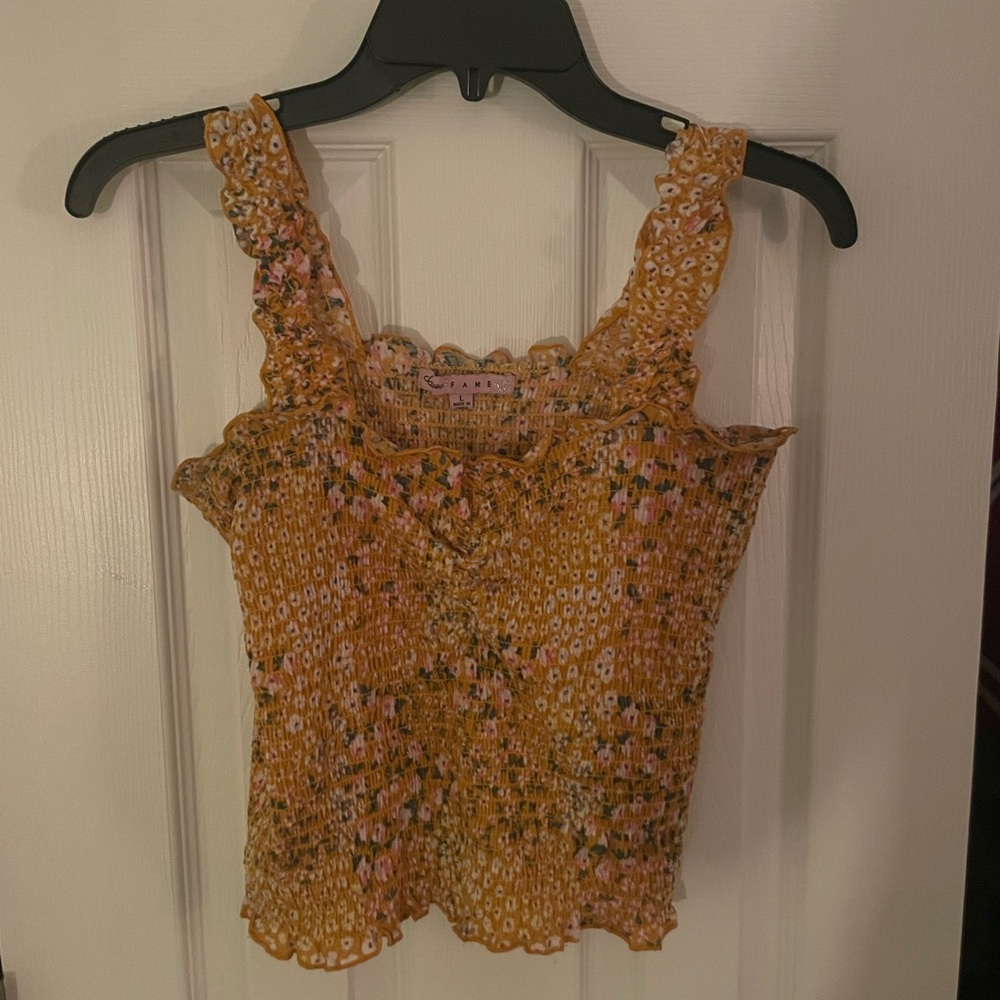 Yellow floral Ribbed Tank